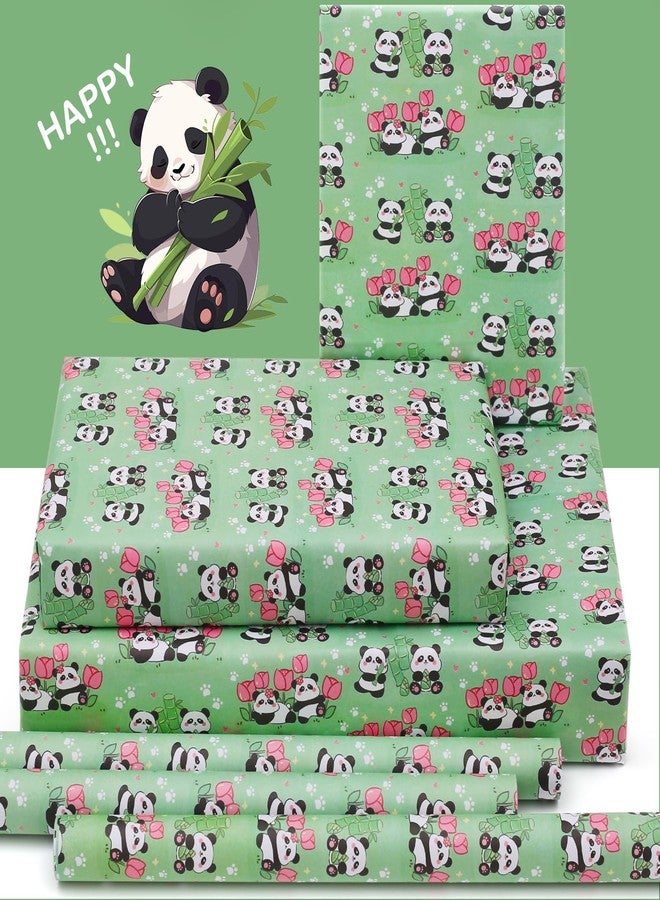 AircooL Panda Wrapping Paper for Kids Boys Girls, Cute Panda with Tulip Flower and Bamboo Gift Wrapping Paper 6 Sheets Foled Flat 20x30 Inches per Sheet, For Birthday Wedding Baby Shower - Image 3